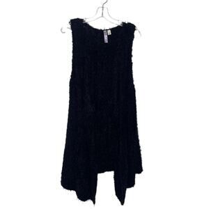 Alpha Womens Outerwear Size L Sleeveless Black Asymmetrical Hem Cardigan